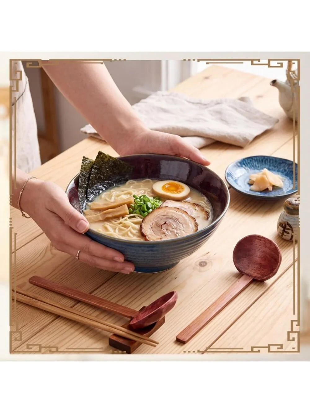 Set of 4 Peacock Green Ceramic Ramen Bowls - 40oz Japanese Style Dinnerware